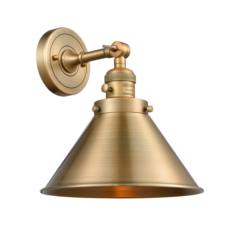 Innovations Lighting Briarcliff 1-100 watt 10 inch Brushed Brass Sconce with Brushed Brass Briarcliff shades and Solid Brass 180 Degree Adjustable Swivel With Engraved Cast Cup Includes a "High-Low-Off" Switch. 203SWBBM10BB