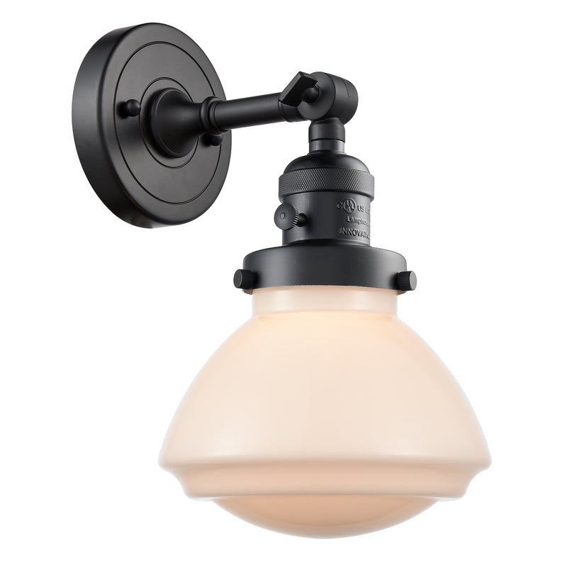 Olean Sconce shown in the Matte Black finish with a Matte White shade