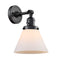 Innovations Lighting Large Cone 1-100 watt 8 inch Black Sconce with Matte White Cased glass and Solid Brass 180 Degree Adjustable Swivel With Engraved Cast Cup Includes a "High-Low-Off" Switch. 203SWBKG41