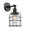 Innovations Lighting Small Bell Cage 1-100 watt 8 inch Black Sconce with Clear glass and Solid Brass 180 Degree Adjustable Swivel With Engraved Cast Cup Includes a "High-Low-Off" Switch. 203SWBKG52CE