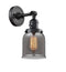 Innovations Lighting Small Bell 1-100 watt 5 inch Black Sconce with Smoked glass and Solid Brass 180 Degree Adjustable Swivel With Engraved Cast Cup Includes a "High-Low-Off" Switch. 203SWBKG53