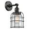 Bell Cage Sconce shown in the Matte Black finish with a Seedy shade