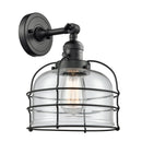 Innovations Lighting Large Bell Cage 1-100 watt 8 inch Black Sconce with Clear glass and Solid Brass 180 Degree Adjustable Swivel With Engraved Cast Cup Includes a "High-Low-Off" Switch. 203SWBKG72CE