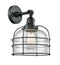 Innovations Lighting Large Bell Cage 1-100 watt 8 inch Black Sconce with Seedy glass and Solid Brass 180 Degree Adjustable Swivel With Engraved Cast Cup Includes a "High-Low-Off" Switch. 203SWBKG74CE