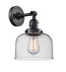 Innovations Lighting Large Bell 1-100 watt 8 inch Black Sconce with Seedy glass and Solid Brass 180 Degree Adjustable Swivel With Engraved Cast Cup Includes a "High-Low-Off" Switch. 203SWBKG74