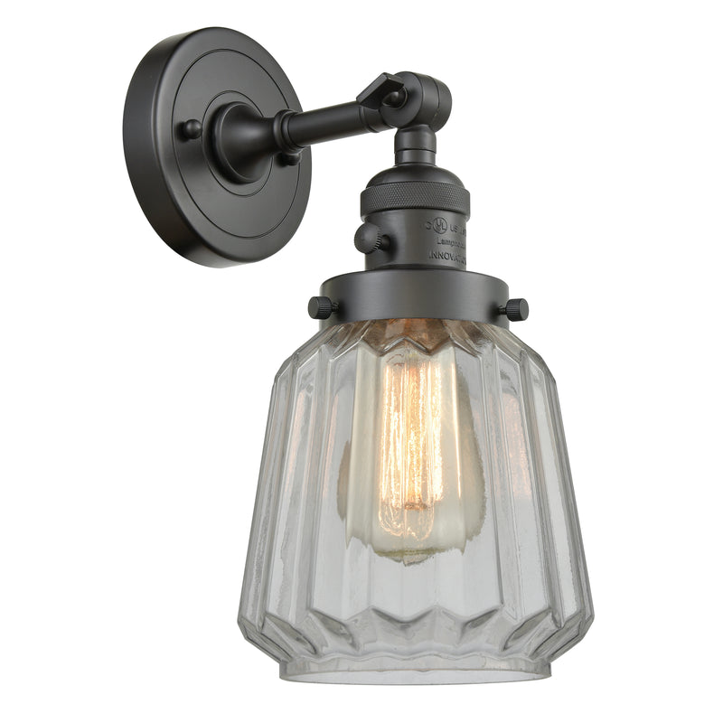 Chatham Sconce shown in the Oil Rubbed Bronze finish with a Clear shade