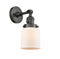 Innovations Lighting Small Bell 1-100 watt 5 inch Oil Rubbed Bronze Sconce with Matte White Cased glass and Solid Brass 180 Degree Adjustable Swivel With Engraved Cast Cup Includes a "High-Low-Off" Switch. 203SWOBG51