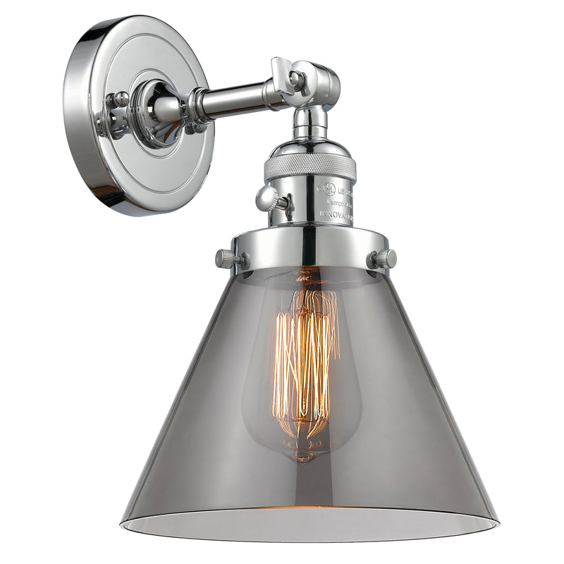 Cone Sconce shown in the Polished Chrome finish with a Plated Smoke shade