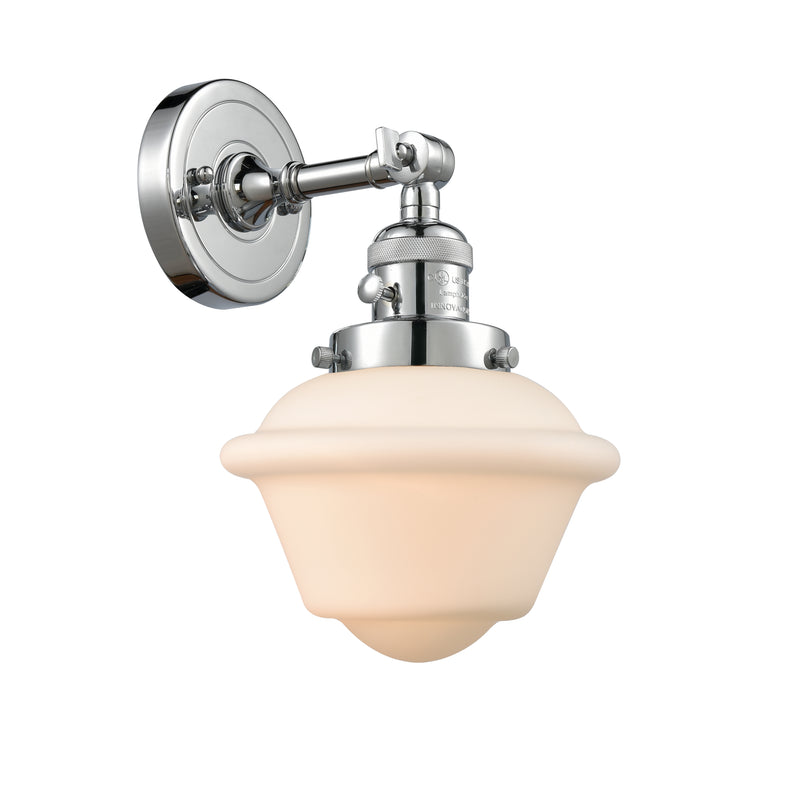 Innovations Lighting Small Oxford 1-100 watt 8 inch Polished Chrome Sconce with Matte White Cased glass and Solid Brass 180 Degree Adjustable Swivel With Engraved Cast Cup Includes a "High-Low-Off" Switch. 203SWPCG531