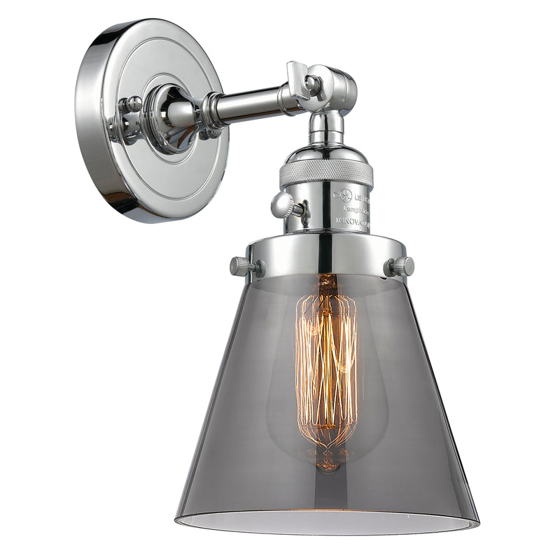 Cone Sconce shown in the Polished Chrome finish with a Plated Smoke shade