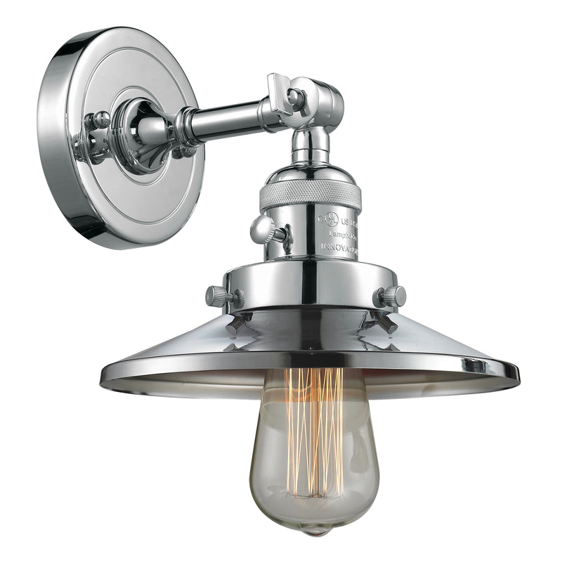 Railroad Sconce shown in the Polished Chrome finish with a Polished Chrome shade