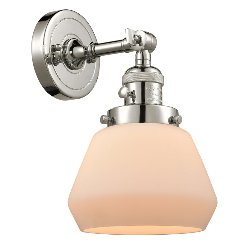 Fulton Sconce shown in the Polished Nickel finish with a Matte White shade