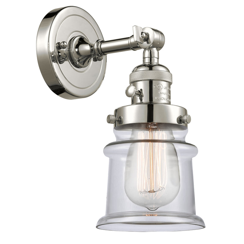 Canton Sconce shown in the Polished Nickel finish with a Clear shade