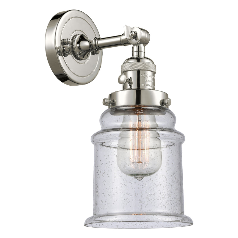 Canton Sconce shown in the Polished Nickel finish with a Seedy shade