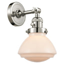 Olean Sconce shown in the Polished Nickel finish with a Matte White shade