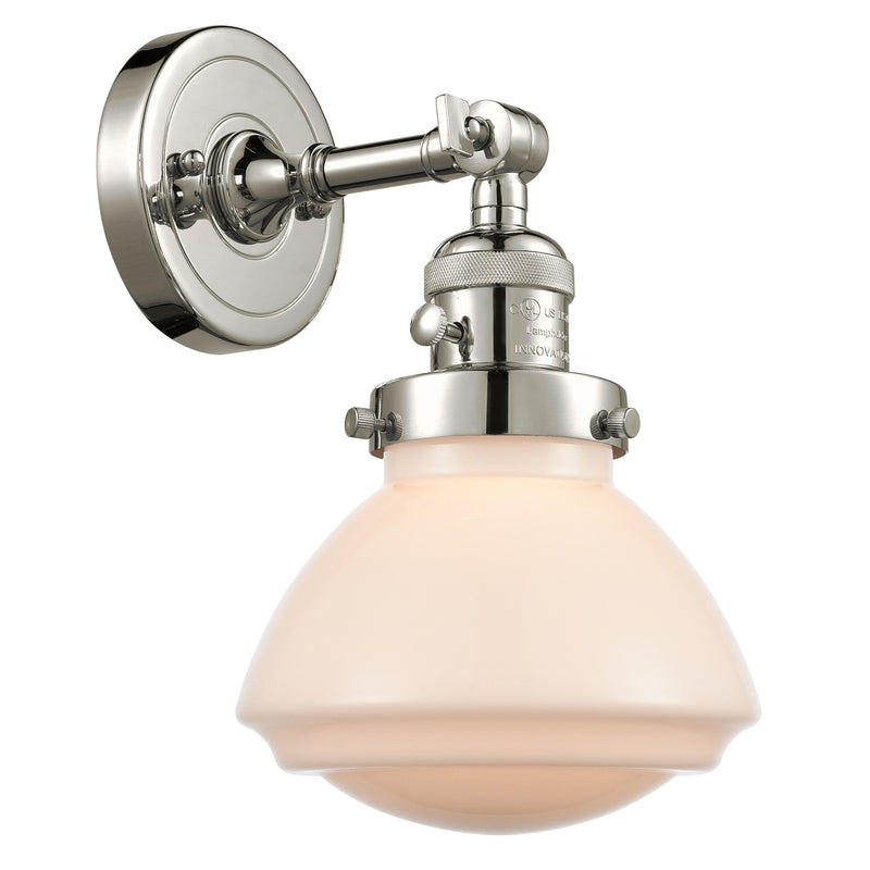 Olean Sconce shown in the Polished Nickel finish with a Matte White shade