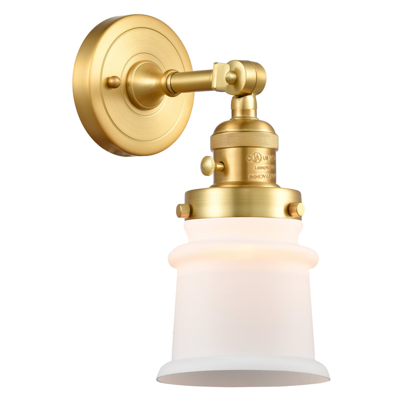 Canton Sconce shown in the Satin Gold finish with a Matte White shade