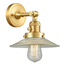 Halophane Sconce shown in the Satin Gold finish with a Clear Halophane shade