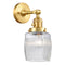 Colton Sconce shown in the Satin Gold finish with a Clear Halophane shade