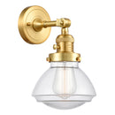 Olean Sconce shown in the Satin Gold finish with a Clear shade