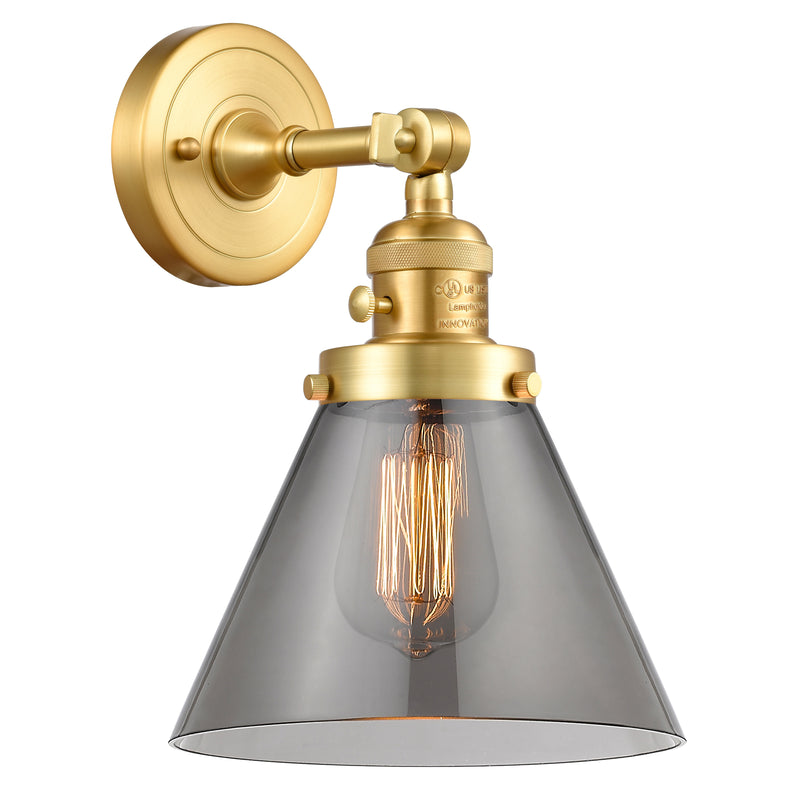 Cone Sconce shown in the Satin Gold finish with a Plated Smoke shade