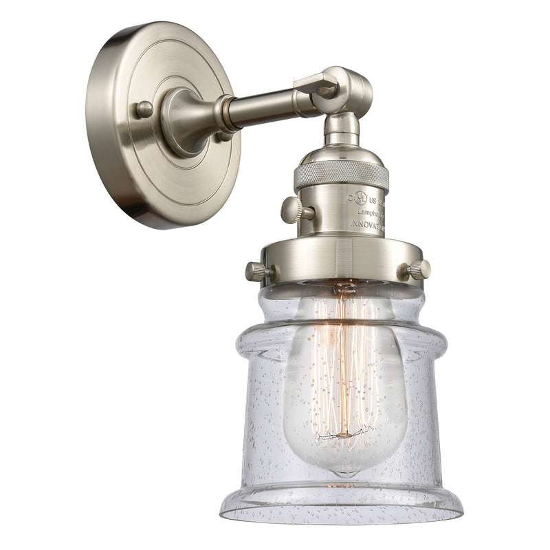 Canton Sconce shown in the Brushed Satin Nickel finish with a Seedy shade