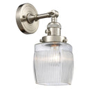 Colton Sconce shown in the Brushed Satin Nickel finish with a Clear Halophane shade