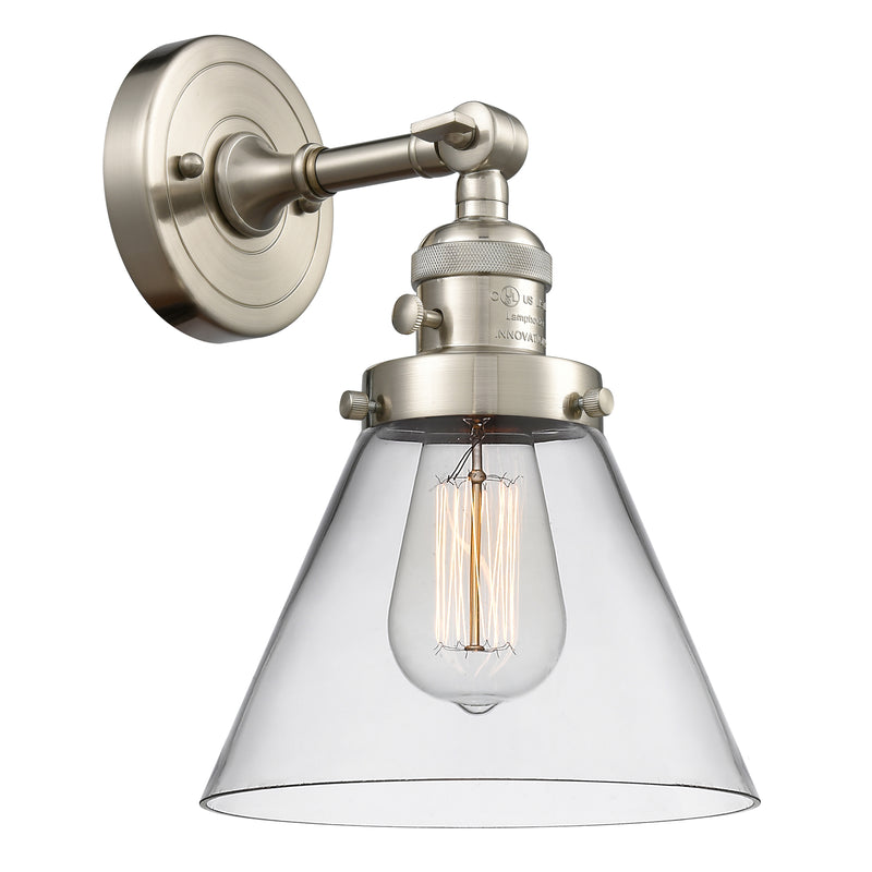 Cone Sconce shown in the Brushed Satin Nickel finish with a Clear shade