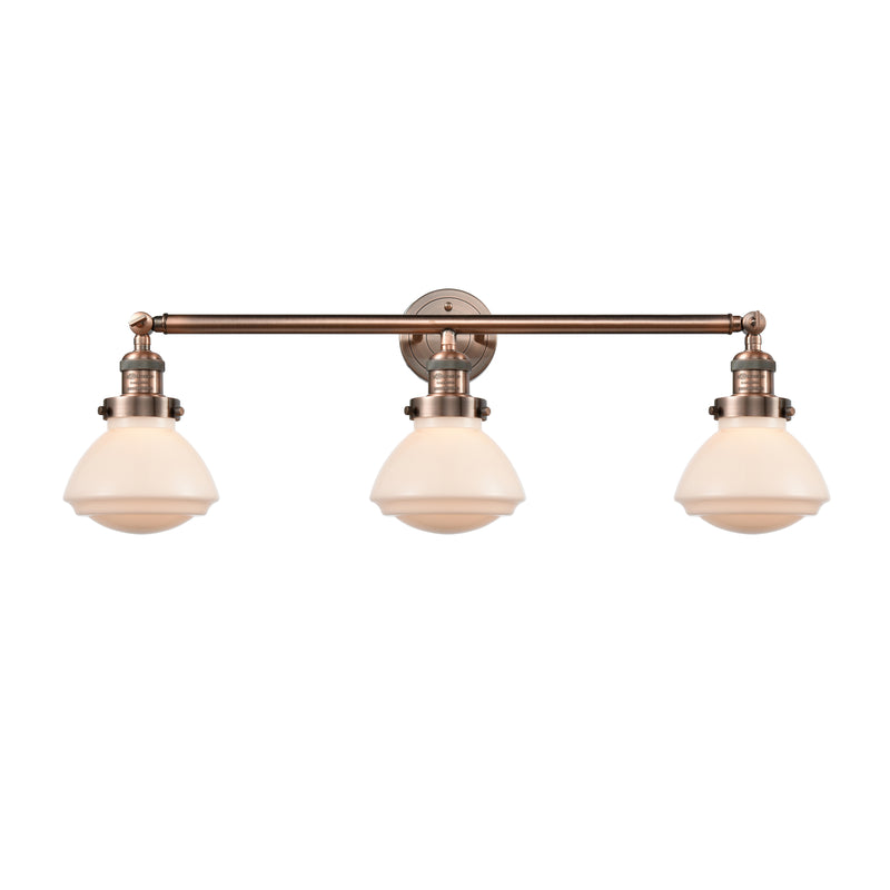 Olean Bath Vanity Light shown in the Antique Copper finish with a Matte White shade