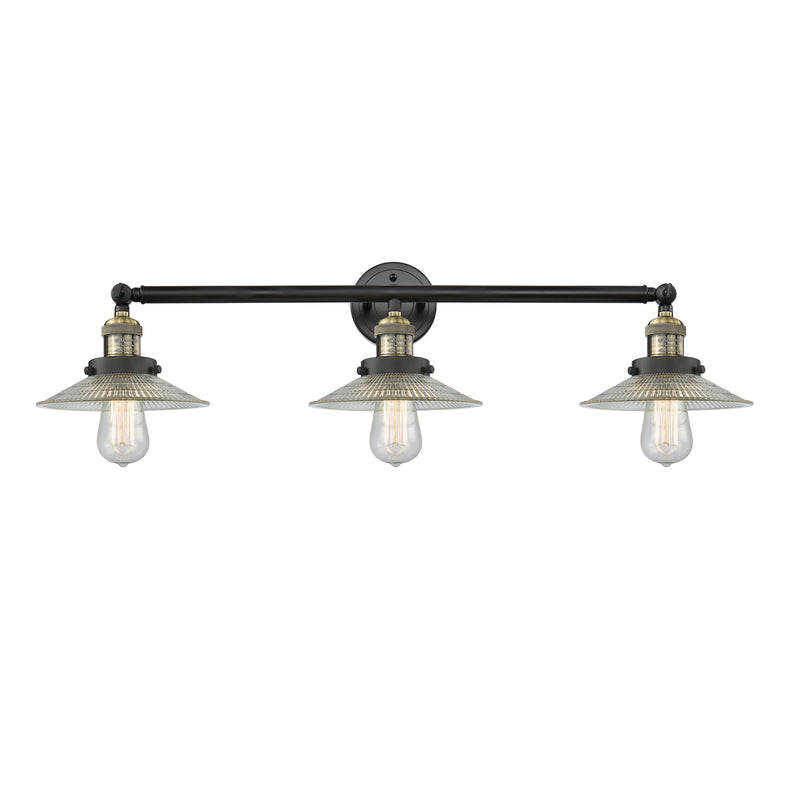 Halophane Bath Vanity Light shown in the Black Antique Brass finish with a Clear Halophane shade