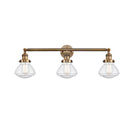 Olean Bath Vanity Light shown in the Brushed Brass finish with a Seedy shade