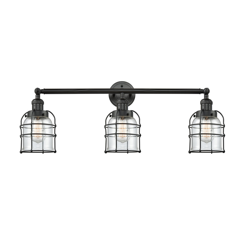 Bell Cage Bath Vanity Light shown in the Matte Black finish with a Clear shade