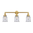 Canton Bath Vanity Light shown in the Satin Gold finish with a Clear shade