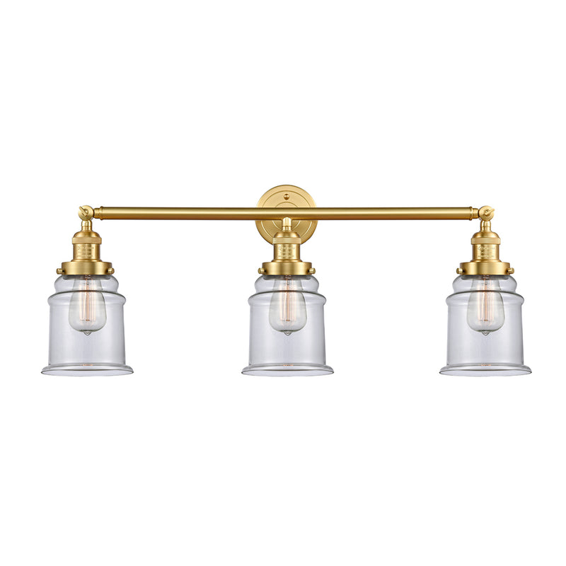 Canton Bath Vanity Light shown in the Satin Gold finish with a Clear shade