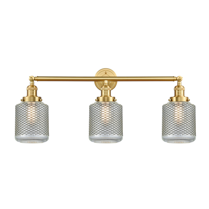 Stanton Bath Vanity Light shown in the Satin Gold finish with a Clear Wire Mesh shade