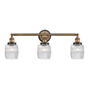 Colton Bath Vanity Light shown in the Brushed Brass finish with a Clear Halophane shade
