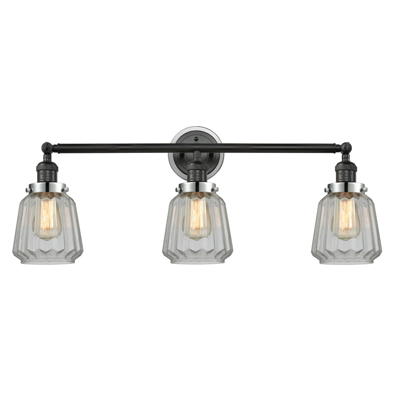 Chatham Bath Vanity Light shown in the Matte Black finish with a Clear shade