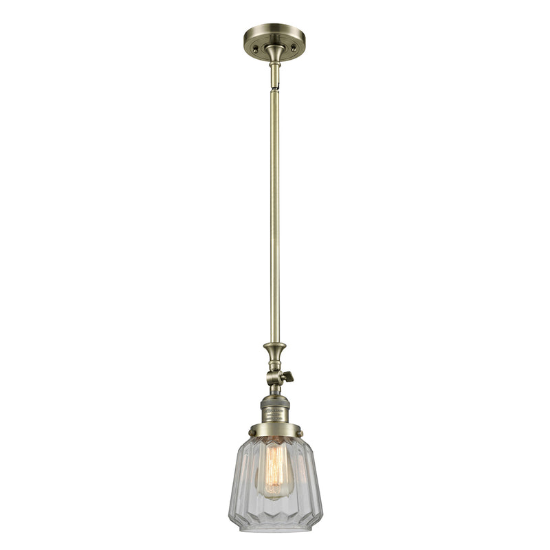 Chatham Mini Pendant shown in the Antique Brass finish with a Clear shade
