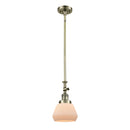 Fulton Mini Pendant shown in the Antique Brass finish with a Matte White shade