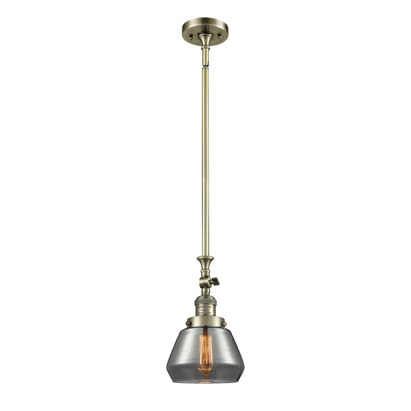 Fulton Mini Pendant shown in the Antique Brass finish with a Plated Smoke shade