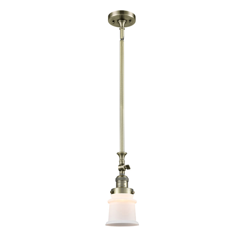 Canton Mini Pendant shown in the Antique Brass finish with a Matte White shade