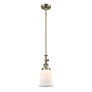 Canton Mini Pendant shown in the Antique Brass finish with a Matte White shade