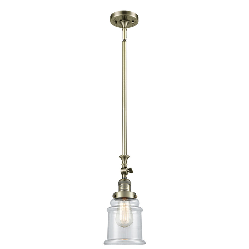 Canton Mini Pendant shown in the Antique Brass finish with a Clear shade