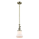 Bellmont Mini Pendant shown in the Antique Brass finish with a Matte White shade