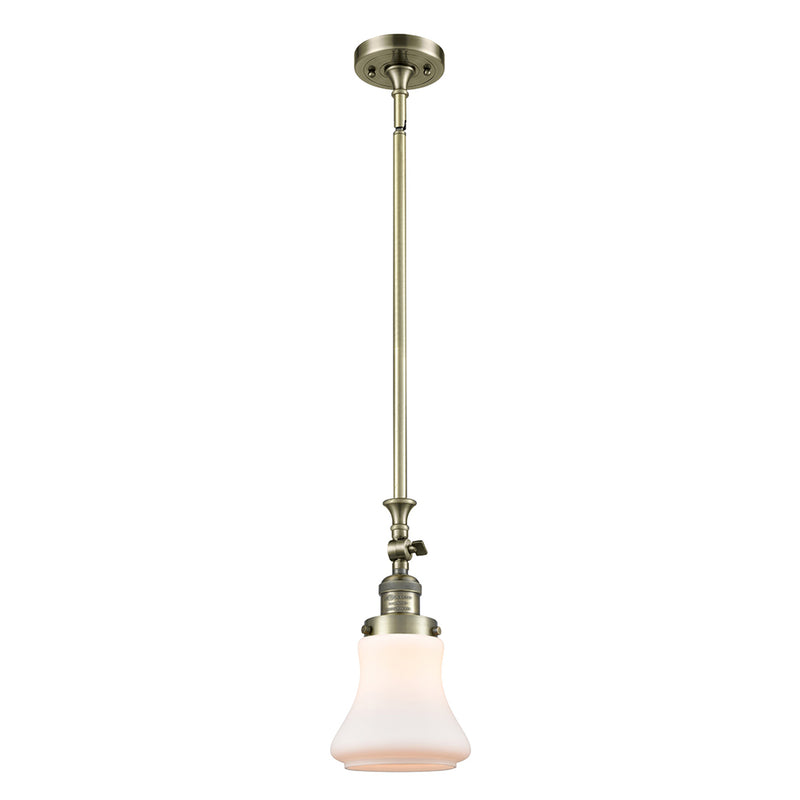 Bellmont Mini Pendant shown in the Antique Brass finish with a Matte White shade