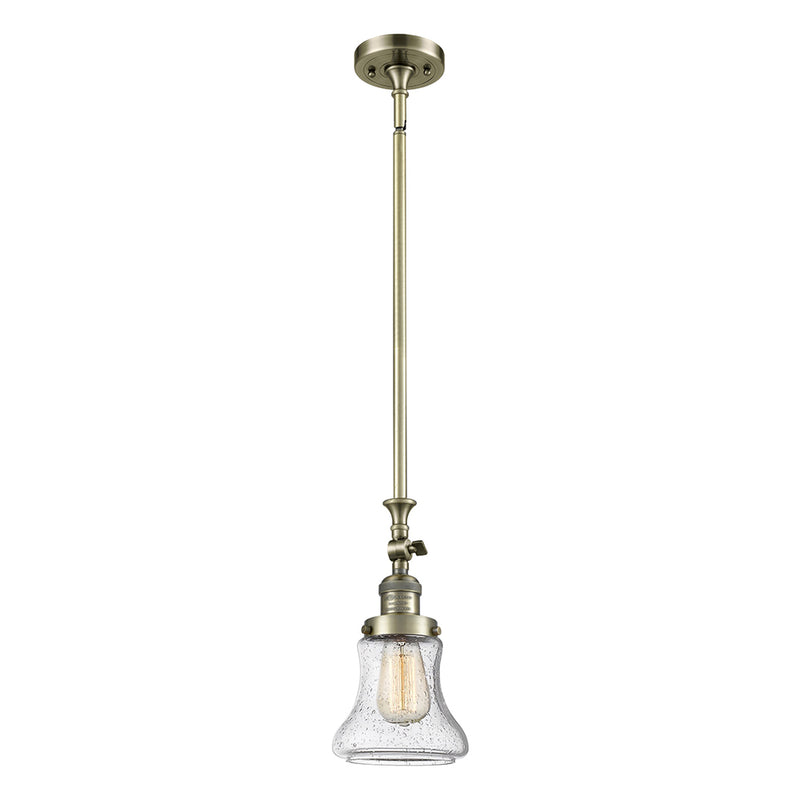 Bellmont Mini Pendant shown in the Antique Brass finish with a Seedy shade