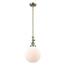 Beacon Mini Pendant shown in the Antique Brass finish with a Matte White shade