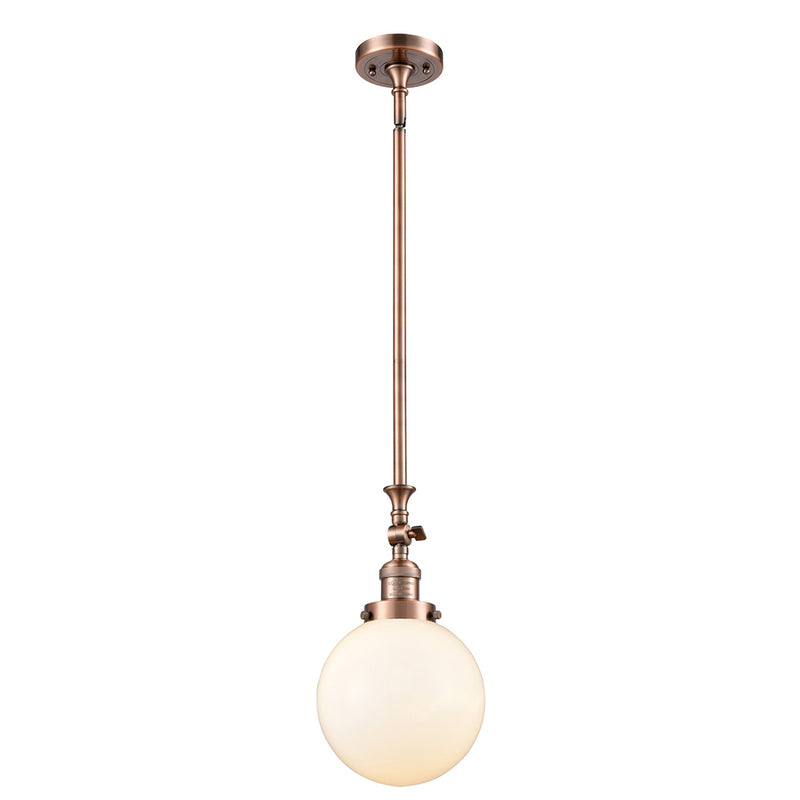 Beacon Mini Pendant shown in the Antique Copper finish with a Matte White shade