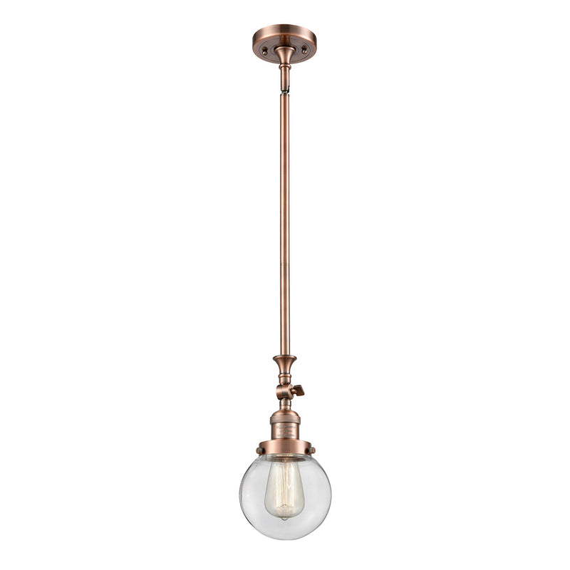 Beacon Mini Pendant shown in the Antique Copper finish with a Clear shade