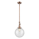 Beacon Mini Pendant shown in the Antique Copper finish with a Seedy shade